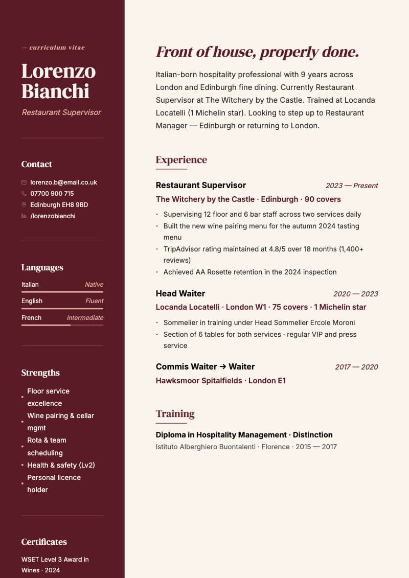Claret CV template — ATS-optimised UK design