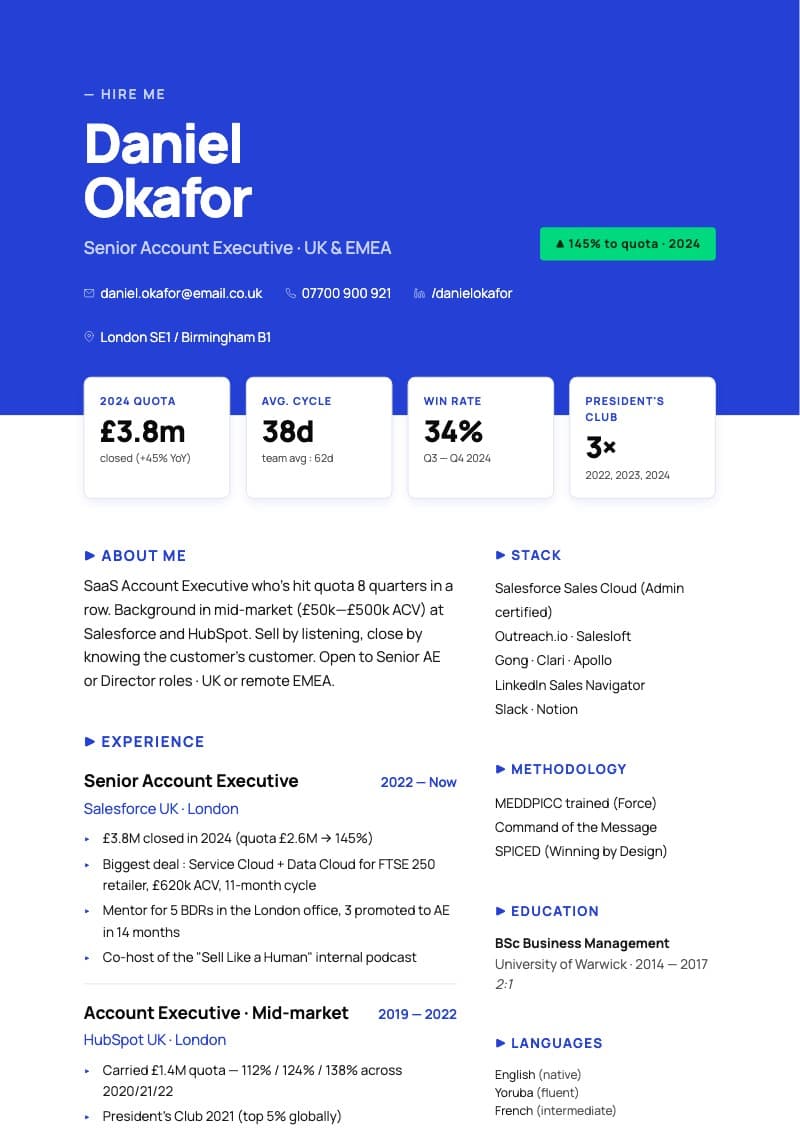 Pulse CV template — ATS-optimised UK design