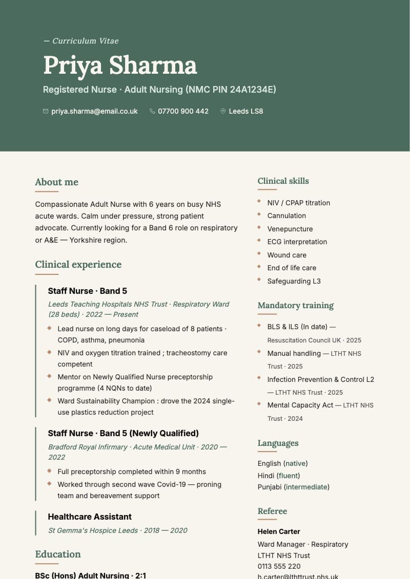 Sage CV template — UK ATS-optimised design