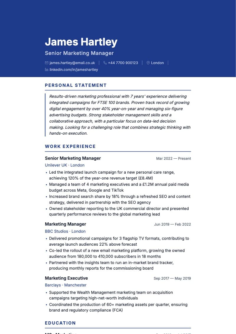 UK Professional CV template — UK ATS-optimised design