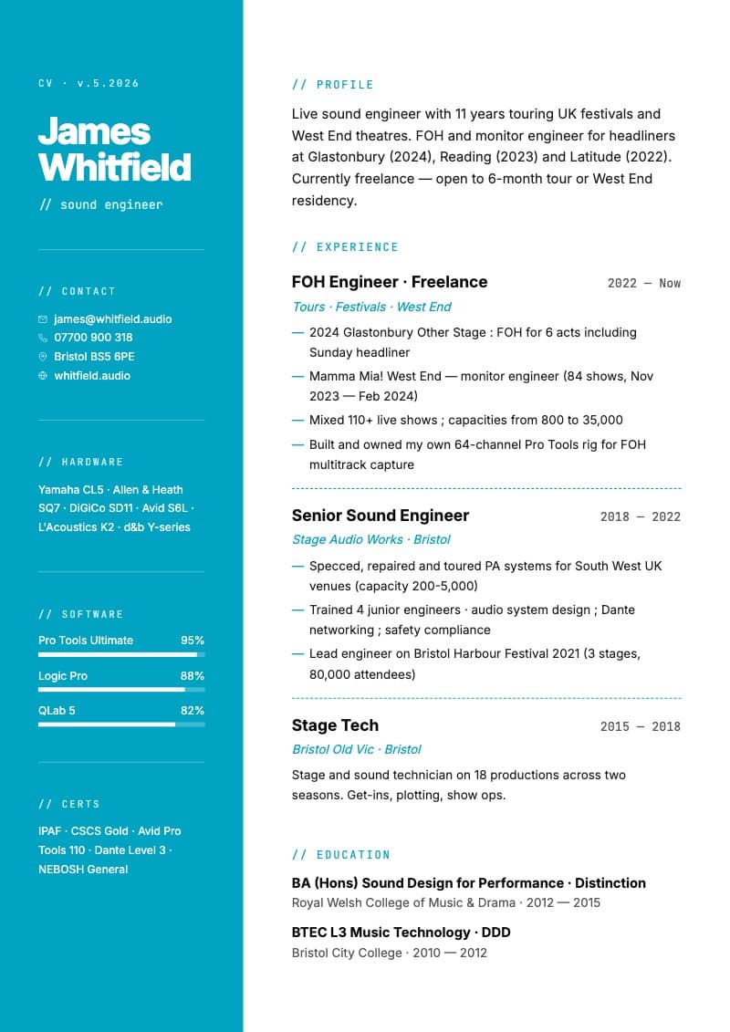 Voltage CV template — UK ATS-optimised design